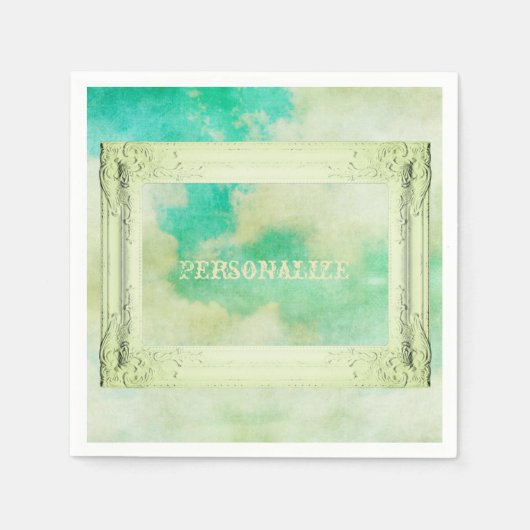 Viktorianische Bilderrahmen-Skizze aquamarine Crem Serviette (Vorderseite)