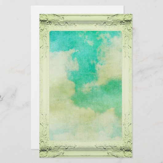 Viktorianische Bilderrahmen-Wolke-Malerei mit aqua Briefpapier (Vorne/Hinten)