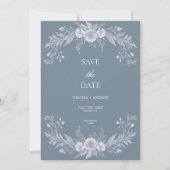 Viktorianische blaue Blumenhochzeit rettet das Dat Save The Date (Vorderseite)