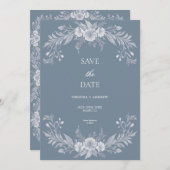 Viktorianische blaue Blumenhochzeit rettet das Dat Save The Date (Vorne/Hinten)