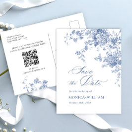 Viktorianische blaue Blumenhochzeit speichern das  Postkarte