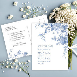 Viktorianische blaue Blumenhochzeit speichern das  Postkarte
