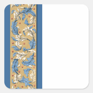 Viktorianische Blaue Muster-Sticker-Vorlage Quadratischer Aufkleber