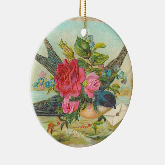 Viktorianische blaue Vogel-Weihnachtsverzierung Keramik Ornament (Rechts)