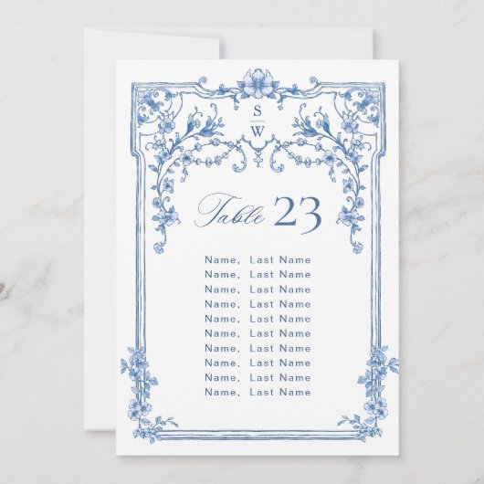 Viktorianische Blue Seating Chart Card Karte (Rückseite)