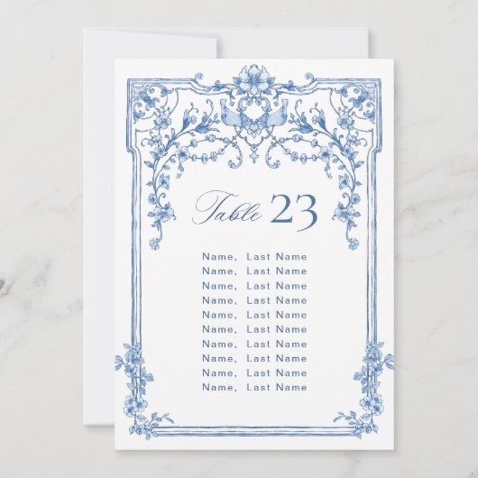 Viktorianische Blue Seating Chart Card Karte (Rückseite)