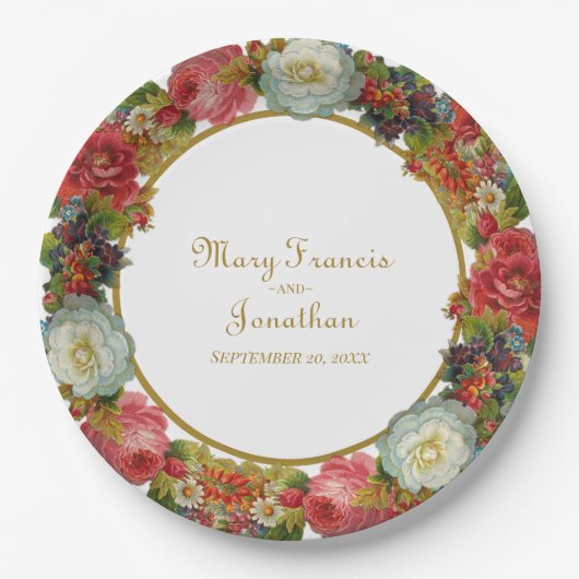 Viktorianische Blume blühen Herbsthochzeit Pappteller (Vorderseite)