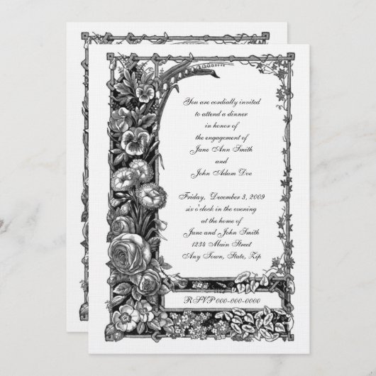 Viktorianische Blume Verlobung Abendessen Einladung (Vorne/Hinten)