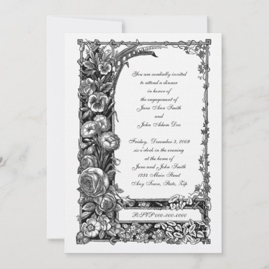 Viktorianische Blume Verlobung Abendessen Einladung (Vorderseite)