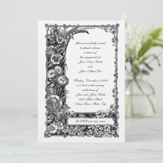 Viktorianische Blume Verlobung Abendessen Einladung (Stehend Vorderseite)