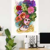 Viktorianische Blume Wasserfarbenmalerei Poster (Heimbüro)