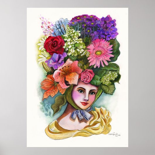 Viktorianische Blume Wasserfarbenmalerei Poster (Vorne)