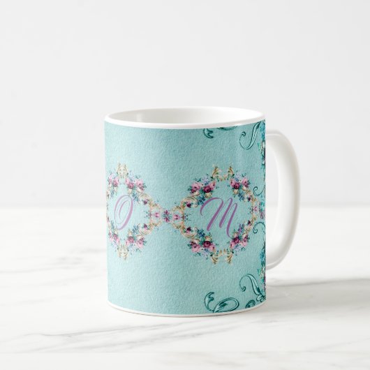 Viktorianische Blumen aquamarin lila elegant Kaffeetasse (VorderseiteRechts)