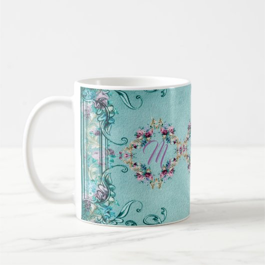 Viktorianische Blumen aquamarin lila elegant Kaffeetasse (Links)