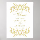Viktorianische Blumen Rahmen Gold Hochzeit Willkom Poster (Vorne)