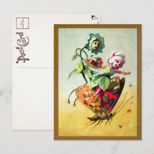 Viktorianische Blumen reiten auf einer Schmetterli Postkarte