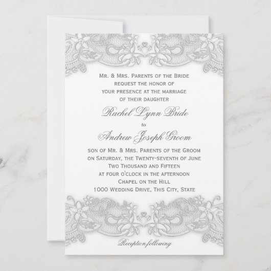 Viktorianische Blumen Silber Gray Design Hochzeit Einladung (Vorderseite)