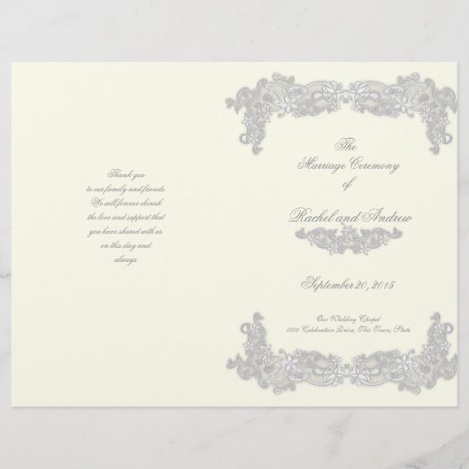 Viktorianische Blumen-Silber-Hochzeitsprogramm (Vorderseite)