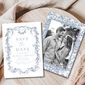 Viktorianische Blumendusty Blue Foto Französische Save The Date