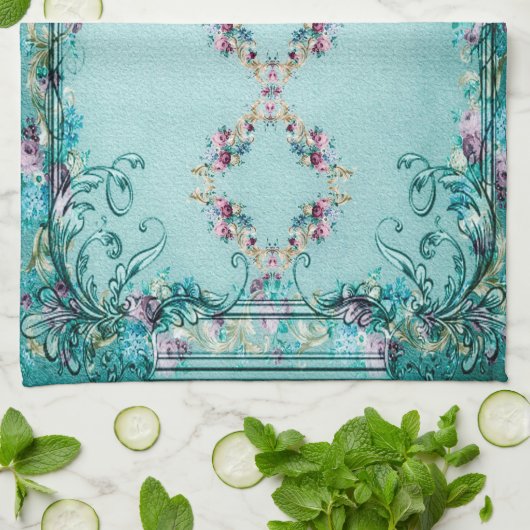 Viktorianische blumengeschmückte Rose Blume und Sc Geschirrtuch (Gefaltet)