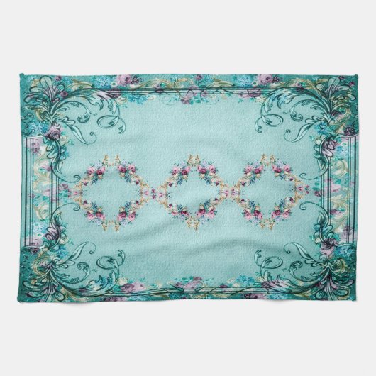 Viktorianische blumengeschmückte Rose Blume und Sc Geschirrtuch (Horizontal)