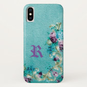 Viktorianische blumengeschmückte Rose elegant aqua Case-Mate iPhone Hülle (Rückseite)