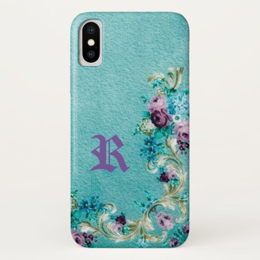 Viktorianische blumengeschmückte Rose elegant aqua Case-Mate iPhone Hülle (Rückseite)
