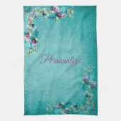 Viktorianische blumengeschmückte Rose elegant aqua Geschirrtuch (Vertikal)