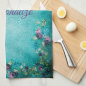 Viktorianische, blumengeschmückte Schriftrolle aqu Geschirrtuch (Viertel Falte)