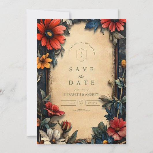 Viktorianische Blumenhochzeit Save The Date (Vorderseite)