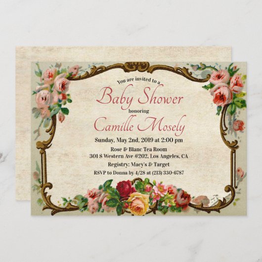 Viktorianische Blumenrahmen Kinderdusche Einladung (Vorne/Hinten)