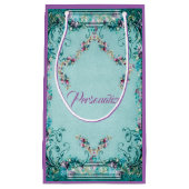 Viktorianische Blumenrolle Rose elegant aquamarin  Kleine Geschenktüte (Vorderseite)