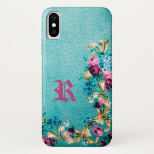 Viktorianische Blumenrose Türkis Lila Rosa elegant Case-Mate iPhone Hülle
