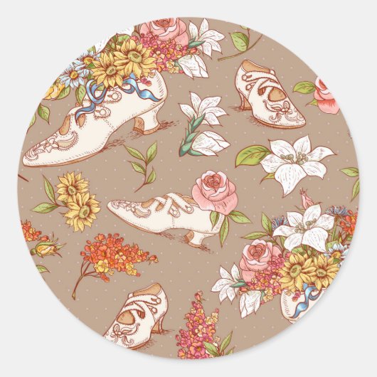 Viktorianische Blumenschuhe Blume Hübsch Girly Runder Aufkleber (Vorderseite)