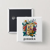 Viktorianische Bookworm-Gestaltung Button (Vorne & Hinten)