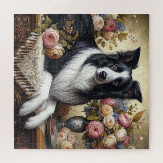 Viktorianische Border Collie und Rose 676 Stück Pu Puzzle (Horizontal)