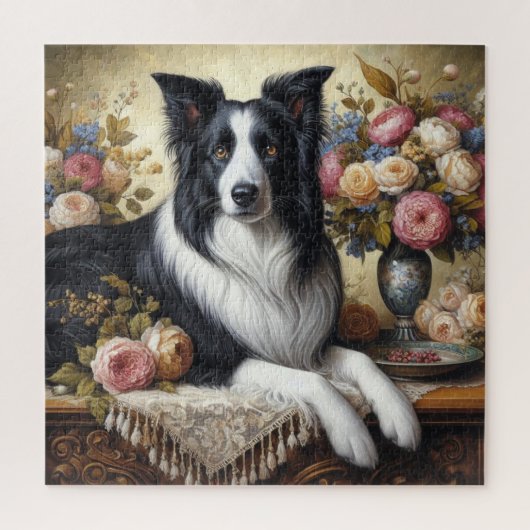 Viktorianische Border Collie und Rose 676 Stück Pu Puzzle (Vertikal)