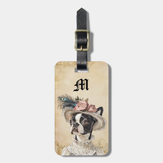 Viktorianische Boston Terrier Hund Gepäckanhänger (Vorderseite vertikal)