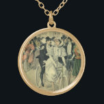 Viktorianische Braut und großräumiges Fahrrad Vergoldete Kette<br><div class="desc">Vintage Illustration Liebe und Romantik Viktorianisch Hochzeitsbild mit einer Braut in ihrem Brautmantel und Schleier und dem Bräutigam in seinem Smoking. Ein romantisches Design mit dem Ehemann und der Ehefrau,  die nach ihrer Hochzeitszeremonie ein antikes Tandembike fahren,  umgeben von Gästen und Mitgliedern der Hochzeitsfeier.</div>