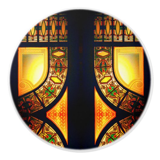 Viktorianische Buntglastür elegant Keramikknauf (Vorderseite)