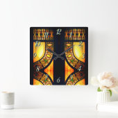 Viktorianische Buntglastür elegant Quadratische Wanduhr (Zuhause)