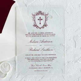 Viktorianische burgundische katholische Hochzeit Acryleinladungen