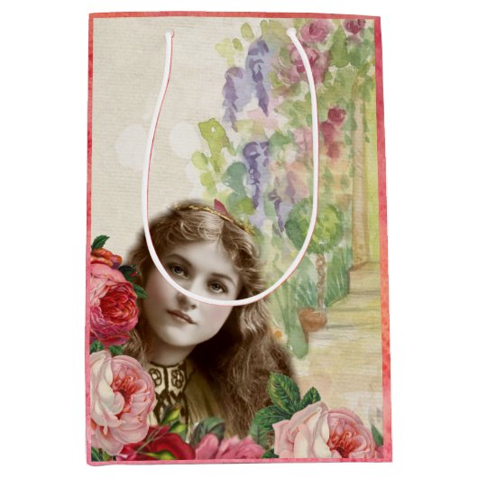 Viktorianische Cabbage-Rose Blumenbeutel Mittlere Geschenktüte (Vorderseite)