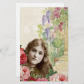 Viktorianische Cabbage-Rose Blumenmagazin Briefpapier (Vorne/Hinten)