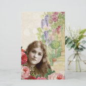 Viktorianische Cabbage-Rose Blumenmagazin Briefpapier (Stehend Vorderseite)