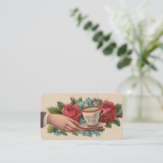 Viktorianische Calling Cards - Tee mit Liebe Visitenkarte (Stehend Vorderseite)