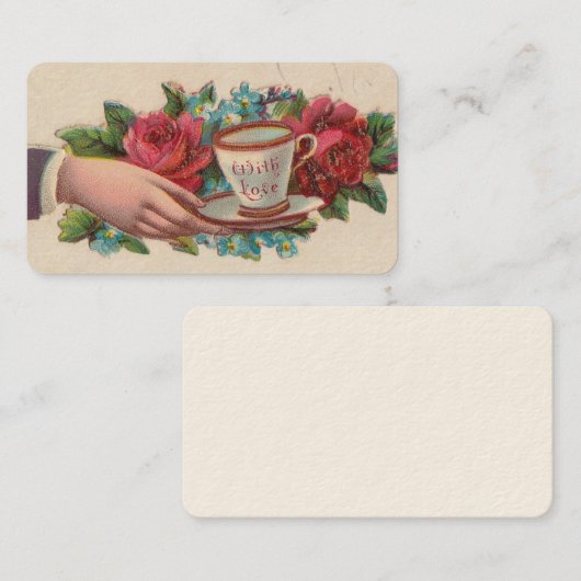 Viktorianische Calling Cards - Tee mit Liebe Visitenkarte (Vorne/Hinten)