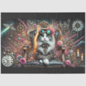 Viktorianische Cat Floral Steampunk Uhren Decoupag Seidenpapier (Vorderseite)