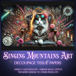 Viktorianische Cat Floral Steampunk Uhren Decoupag Seidenpapier
