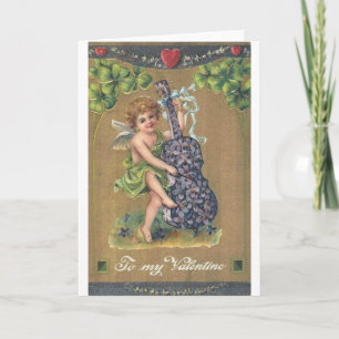 Viktorianische Cello spielende Cupid Valentinstags Feiertagskarte
